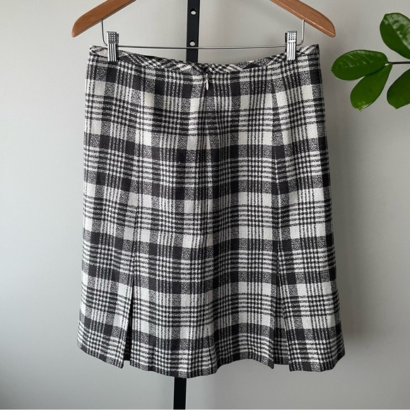 Evan Picone Wool Blend Plaid Pleated Midi Skirt Grey White Librarian Size 10 - Picture 4 of 8